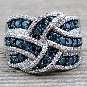 Dazzling Silver and Blue Crystal Ring